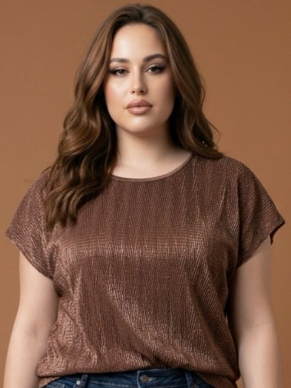 Free | Vintage Elegant Brown Short Sleeve Top - Picture 1 of 15